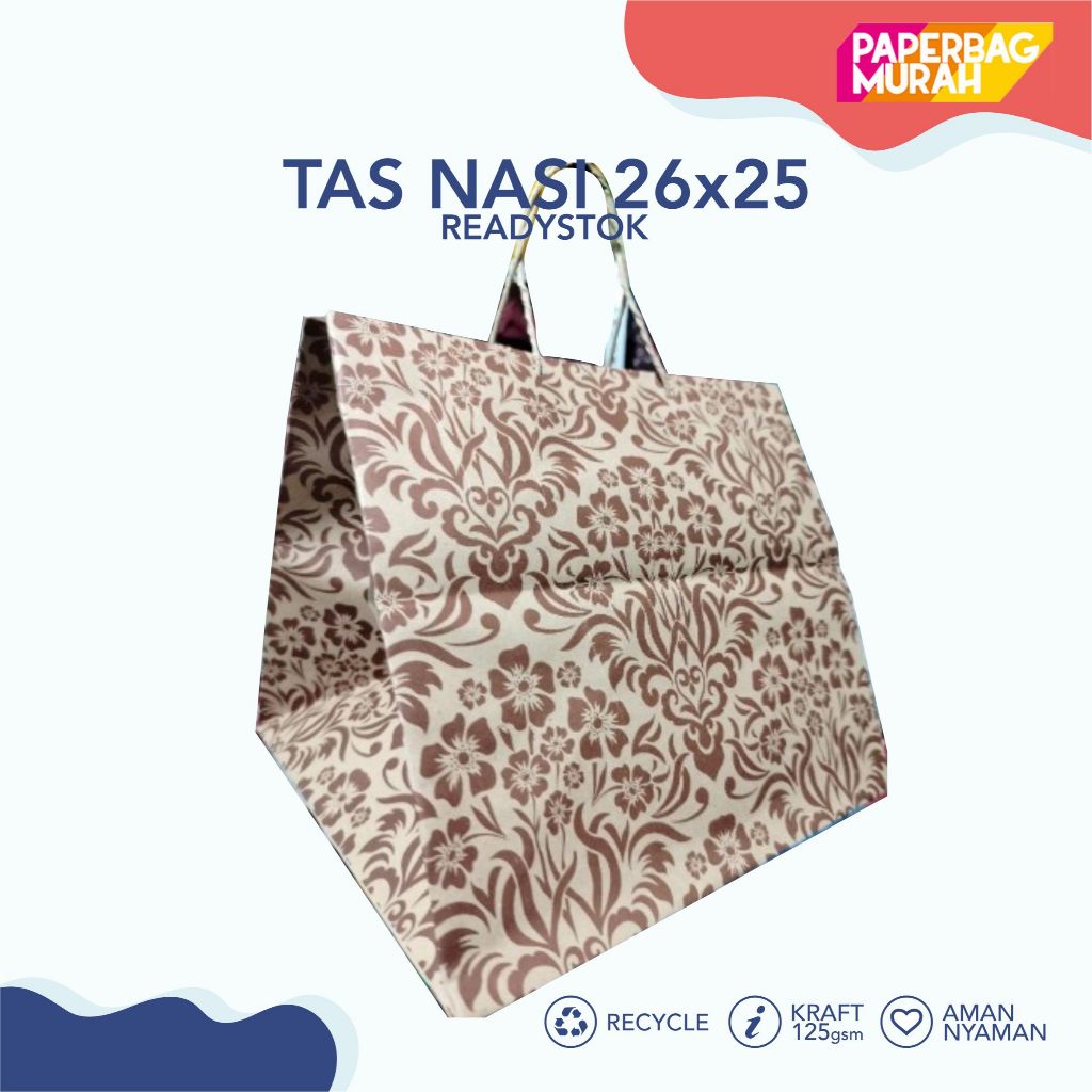 

Paper bag Bento Motif Batik, Paper Bag Kotak Nasi 22x22, Paperbag Box 23x23, Tas Kertas Dus Nasi