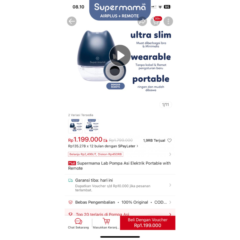 supermama preloved pumping handsfree belum 1 bulan beli