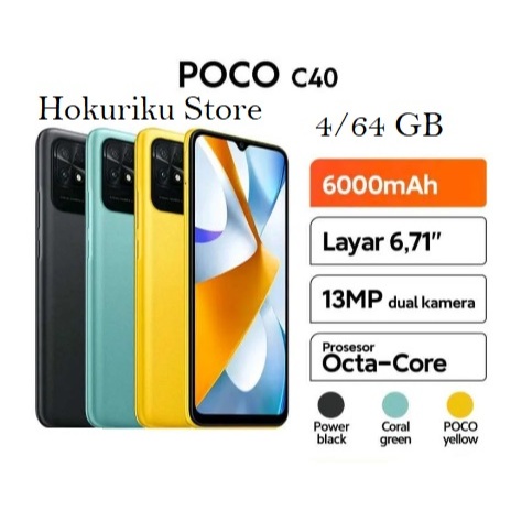 Xiaomi Poco C40 4/64 GB Baru Garansi Resmi New Baterai 6000 mAh