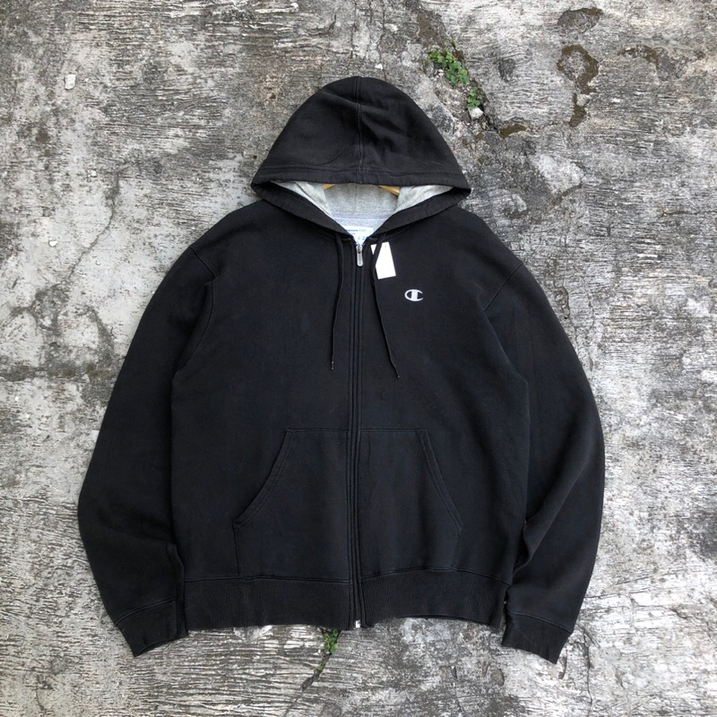 jaket jumper jemper Zip hoodie champion eco hitam basic polos #htxhd8 original brand asli ori murah