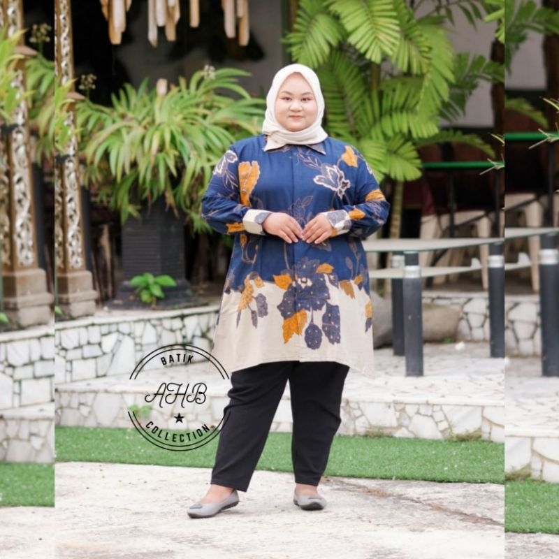 ATASAN BATIK WANITA TUNIK JUMBO LD 130cm,LD 140cm,BAJU BATIK KANTOR WANITA JUMBO