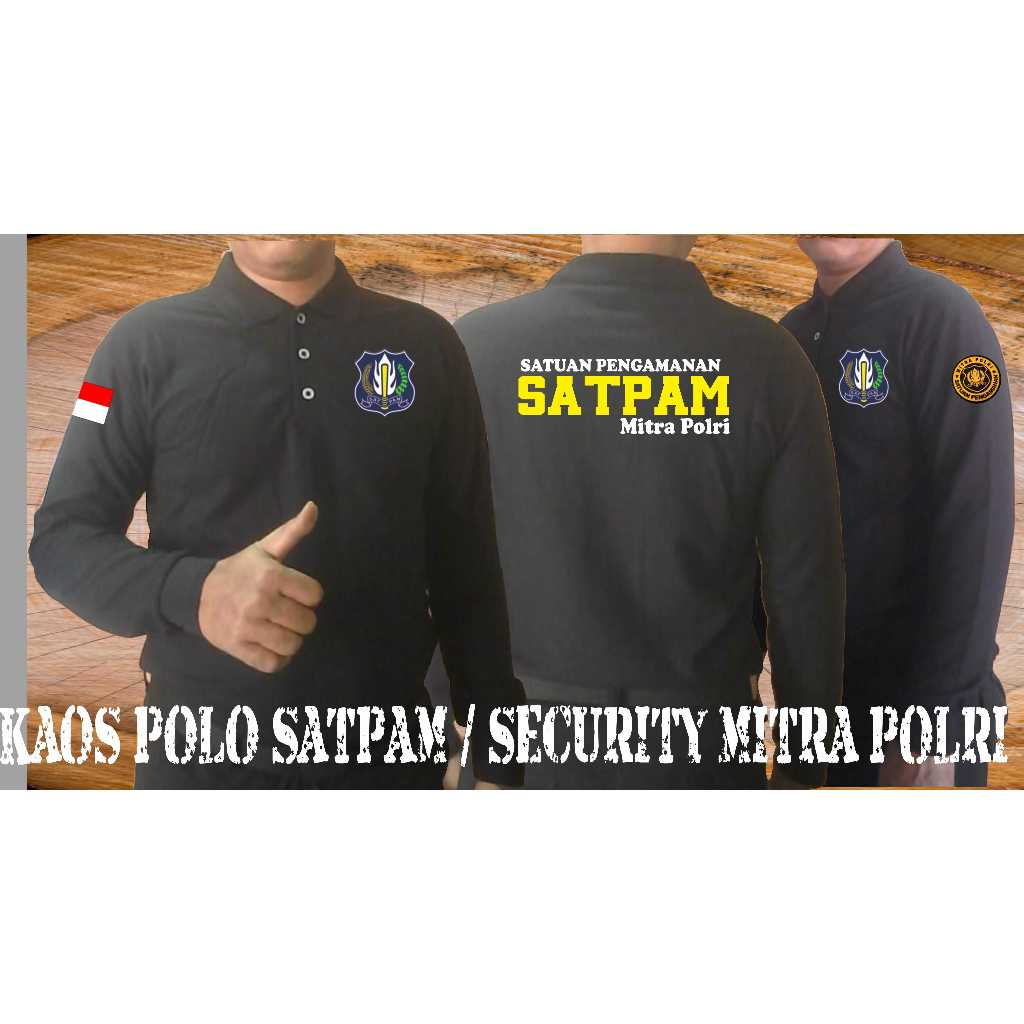 KAOS POLO LENGAN PANJANG SATPAM MITRA POLRI LACOST KATUN PE HARGA PROMO