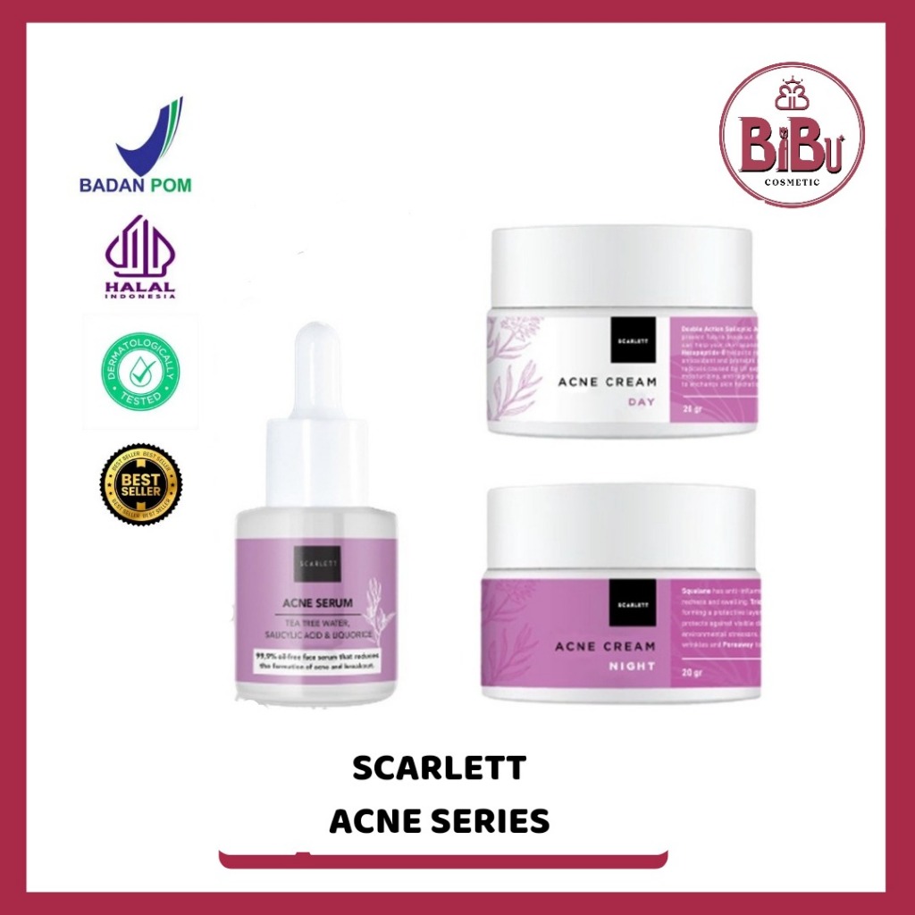 Paket Scarlett Acne Original 3in1 - Serum Scarlett - Cream Night Scarlett - Cream Day Scarlett