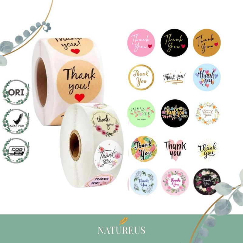 

❤️NATUREUS❤️ STIKER THANKYOU / TERIMAKASIH 500 ROLL - TERLARIS