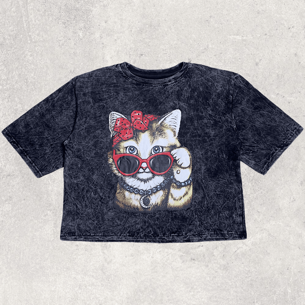 Zafel - Washed Crop T-Shirt Pets | Kaos Crop Wanita | Kaos Washed | Atasan Kaos Wanita