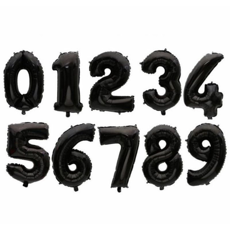 Balon foil angka jumbo ukuran 100cm warna hitam baloon number 100 cm 1meter 1m black hiasan dekorasi