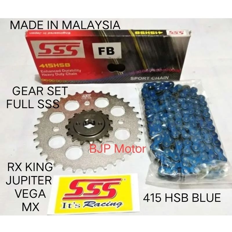 Gear Set SSS 415 RX KING / JUPITER / MX 135 / F1ZR + rantai SSS 415 HSB 120L BIRU SSS Official Store
