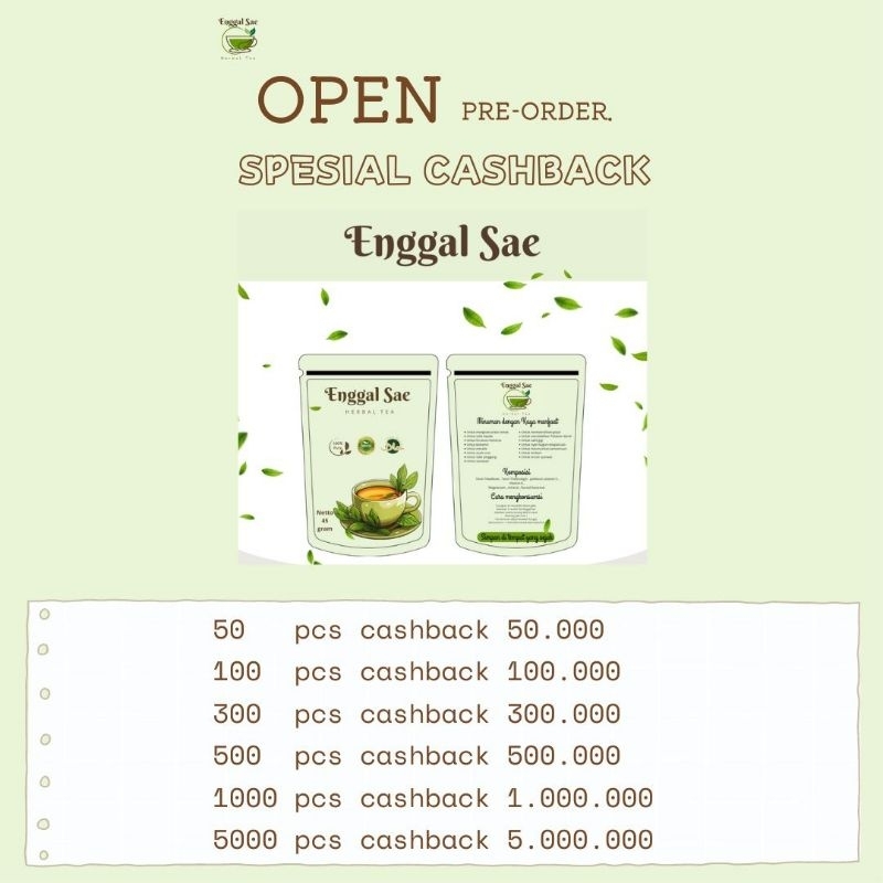 

Enggal SAE Teh Herbal Paket Reseller 5 Pouch