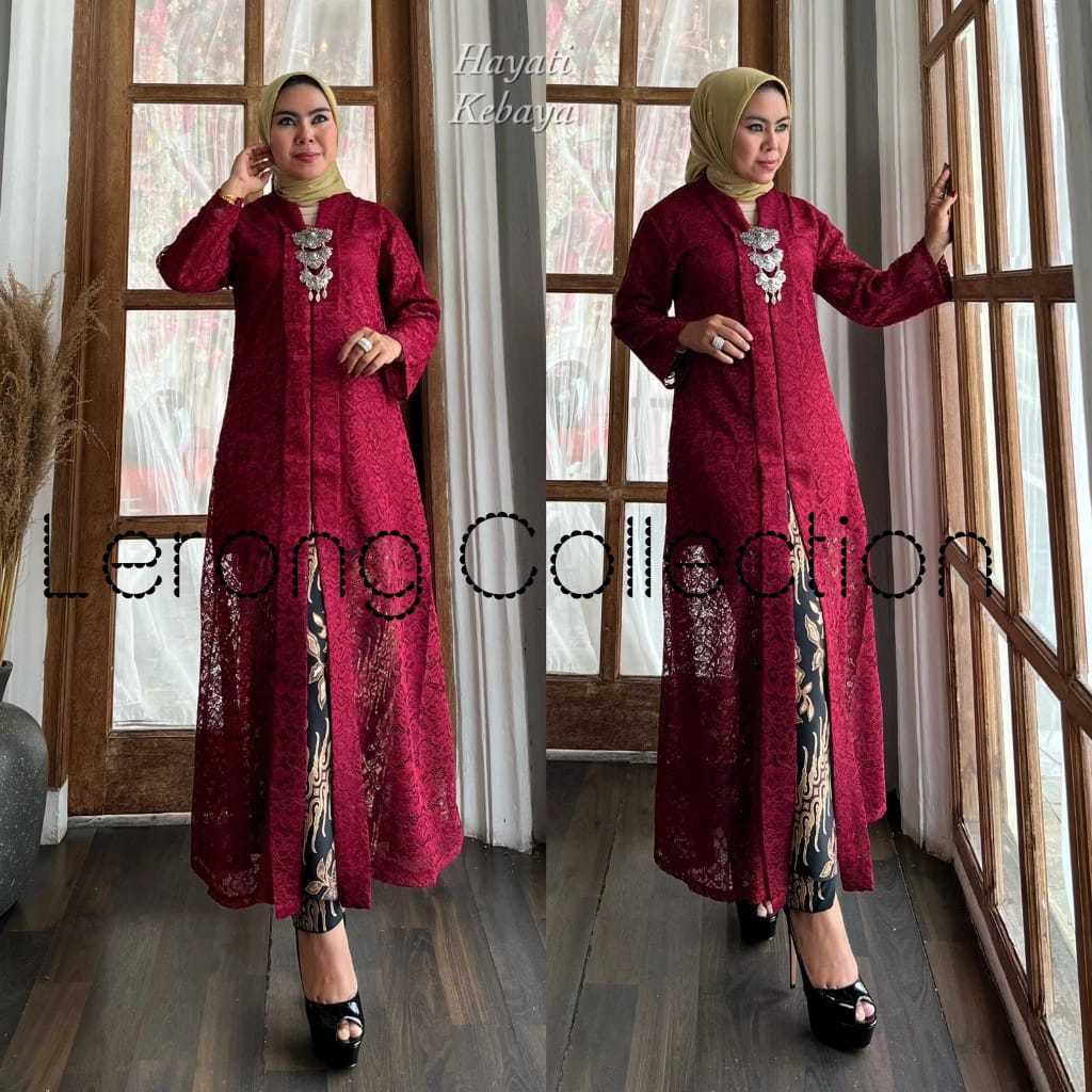 Setelan Kebaya Modern Long Tunik Model FLoy//Kebaya Brokat Busui Resleting Depan