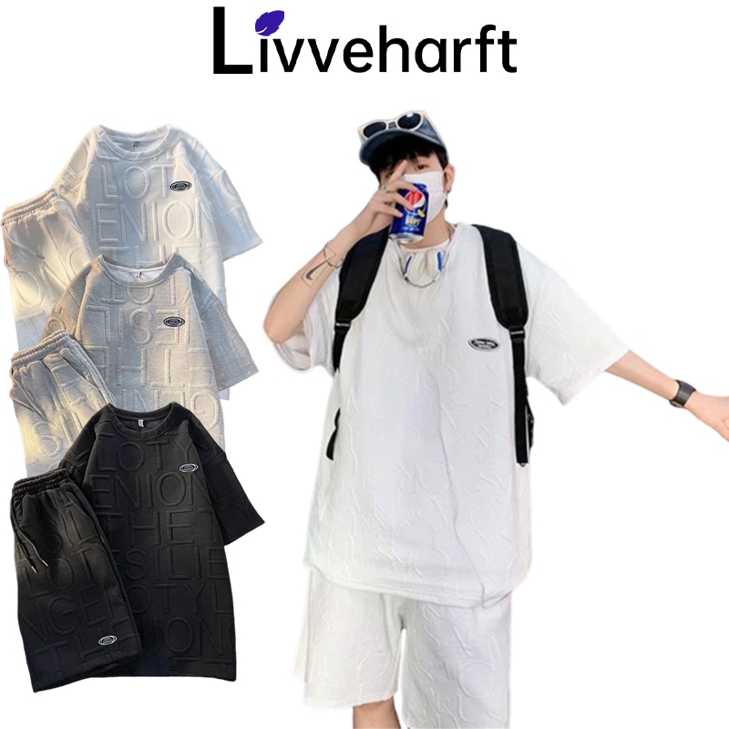 Livveharft Outfit Baju Set Oversize Pria Kaos Cowok Distro