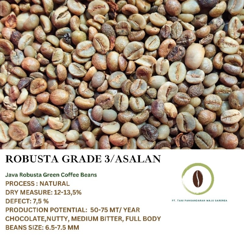 

Sunda Wangi- Biji Kopi Green Beans Robusta Grade 3A | Asalan|-1Kg ( GRATIS ONGKIR)