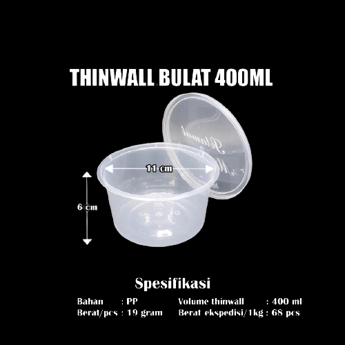 Leeopard Thinwall Bulat 400Ml + Tutup Isi 10 Pcs Cup Puding Pudding Salad Buah Bakso / Mangkok