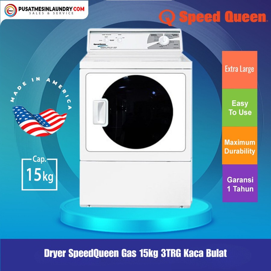 Speed Queen Mesin Pengering Gas 15kg Kaca Bulat Heavy Duty  3TRG