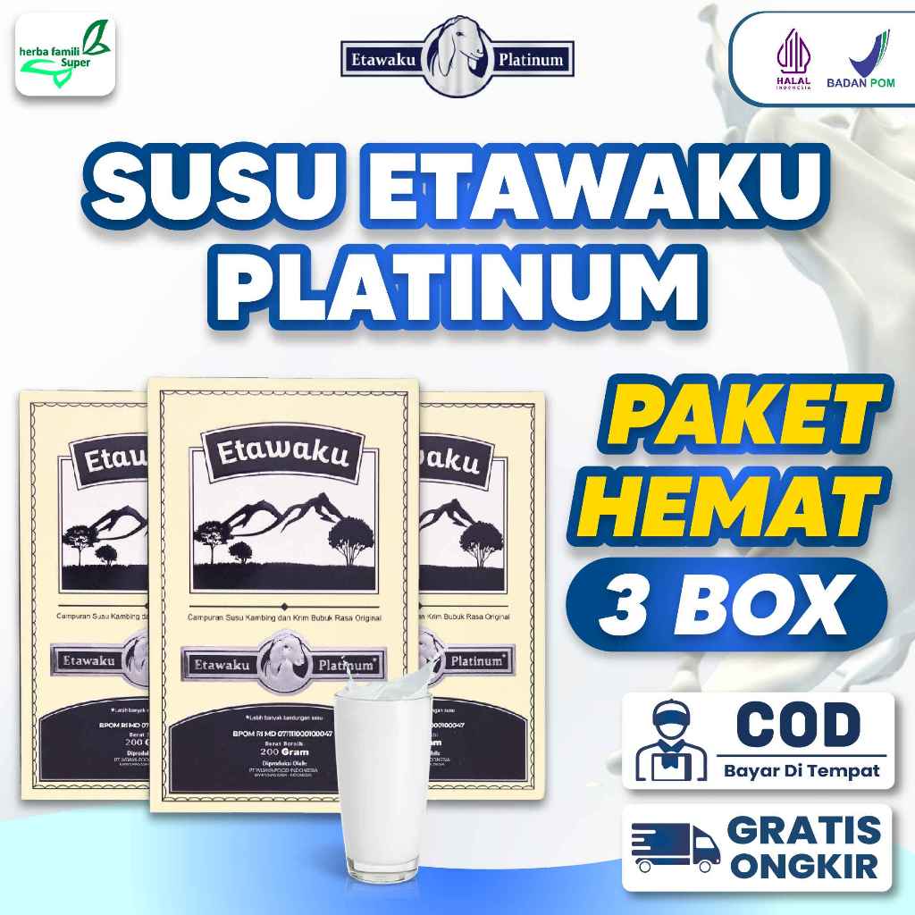 

Paket Hemat 3 Box ETAWAKU Platinum Susu Kambing Etawa Herba Herbal Mengatasi Nyeri Tulang & Sendi