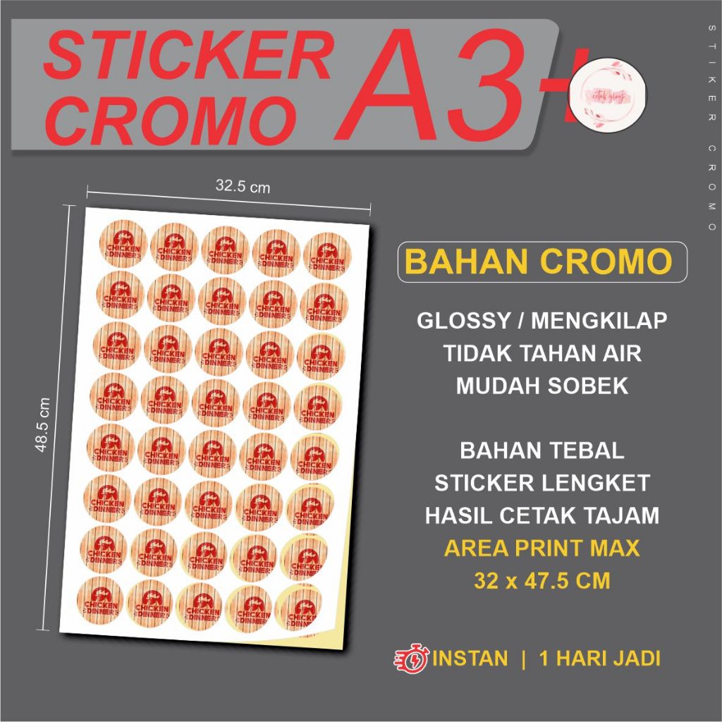

Print Cetak Label Stiker Chromo / Bontac A3+ (PRINT ONLY) Label Makanan / Label Kemasan / Print Stiker