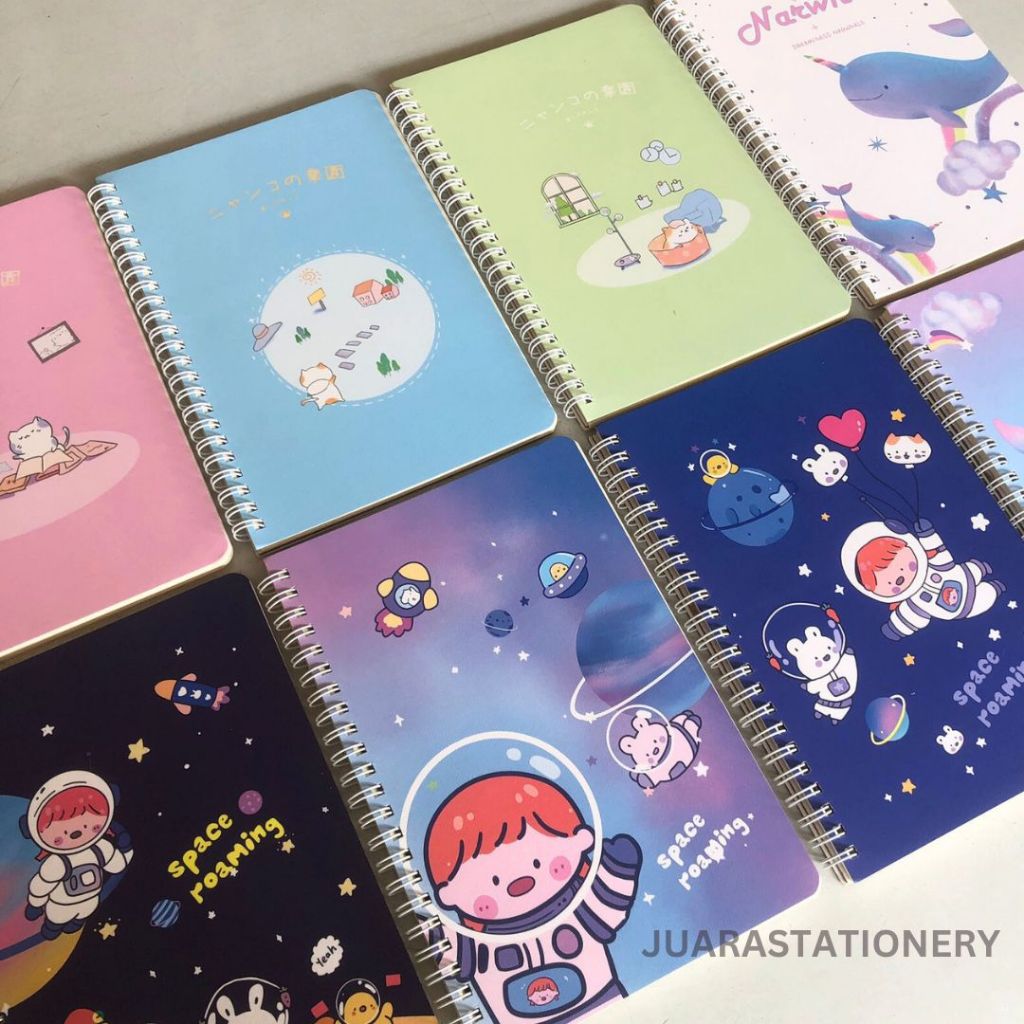 

994 - Notes Spiral A5 55 lembar Motif Whale Paus Lumba Aesthetic Estetik Korea Space Luar Angkasa / Notebook Buku Catatan Ring Garis Jurnal Catatan Sekolah