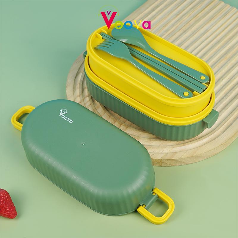 VOOVA Lunch Box 900ML/ Set Kotak Bekal Makan 2 Sekat/ Tempat Makan Motif Lucu/ Tempat Bekal Makan An