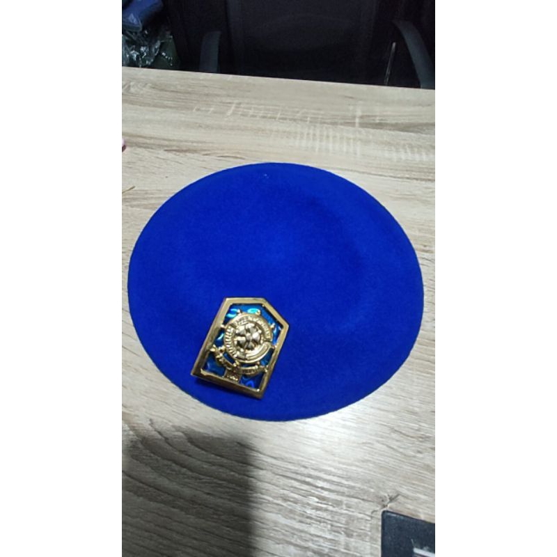 topi baret PTI + emblem satpol pp merek camel warna biru terang
