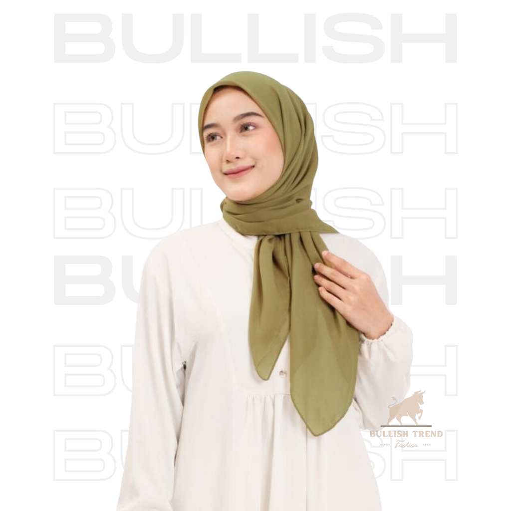 Hijab Segi Empat Warna Olive Polos Bahan Polycotton Premium Jahit Tepi