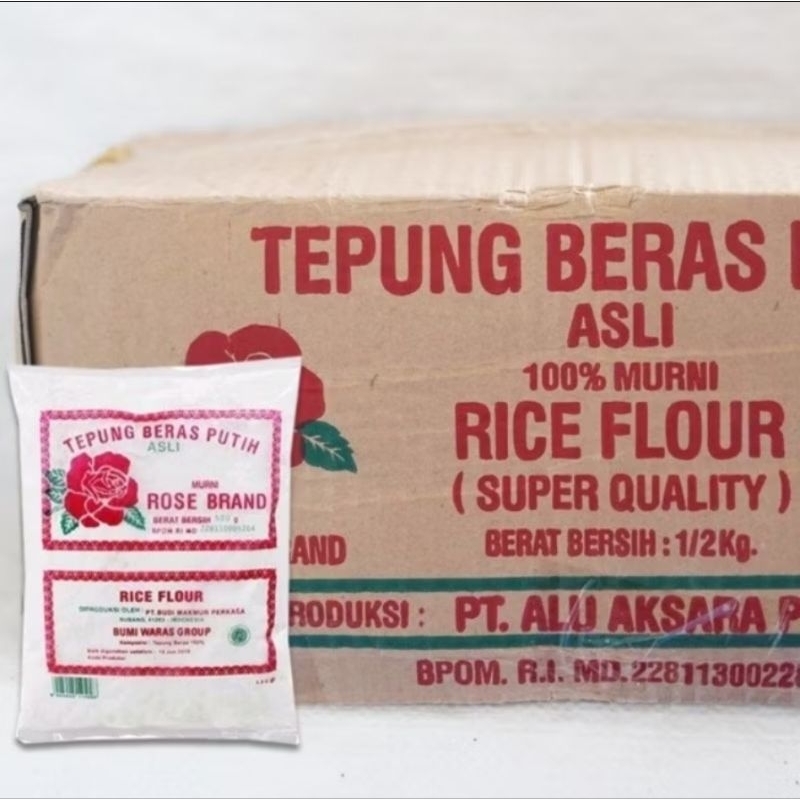 

1 DUS TEPUNG BERAS DAN KETAN PUTIH ROSE BRAND 500 gr × 20 pcs