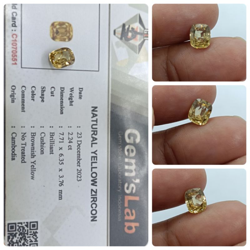 Natural Yellow Zircon Cambodia 2,2 ct memo GLI Clean Luster istimewa