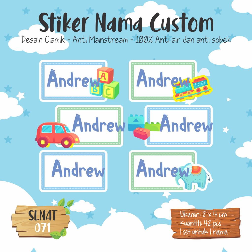 

Infinity Label Stiker Nama Anak Tas Sepatu Buku Sekolah Baju Botol SLNAT-071 Desain Anti Mainstream 2x4cm Waterproof 42pcs