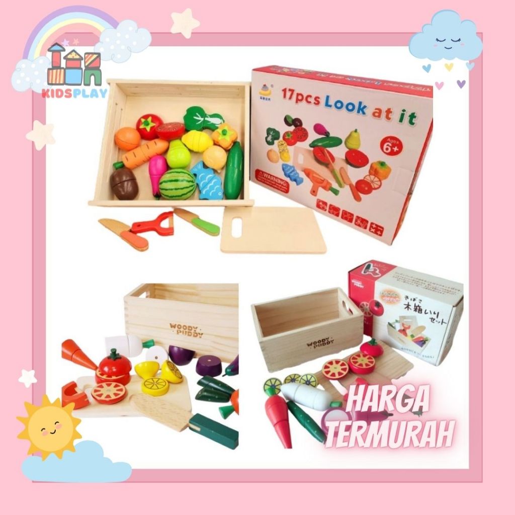 17Pcs Look At It Mainan Potong Buah Dan Sayur Mainan Buah Buahan Magnet Wooden Toys Mainan Kayu Anak