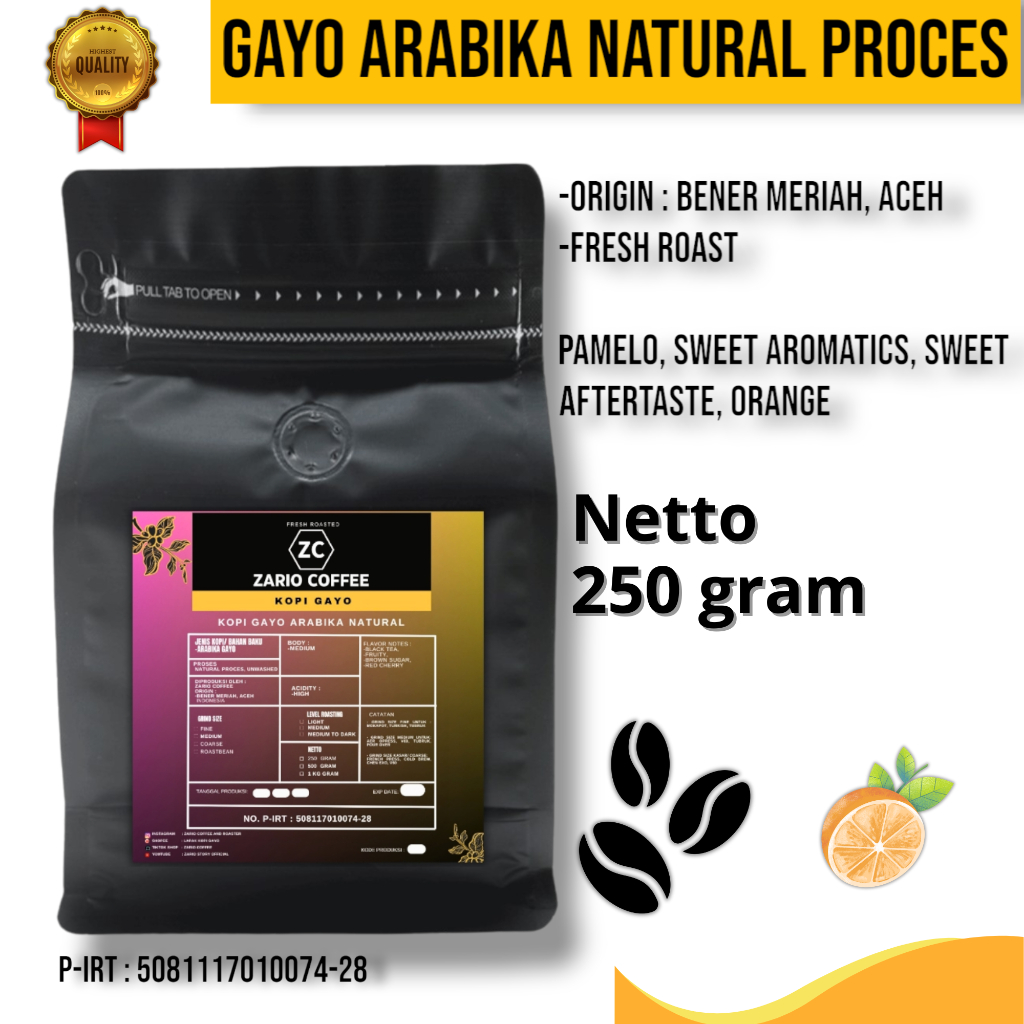 

Kopi Gayo Arabika Aceh Proses Natural 250 gram | Kopi bubuk Arabika