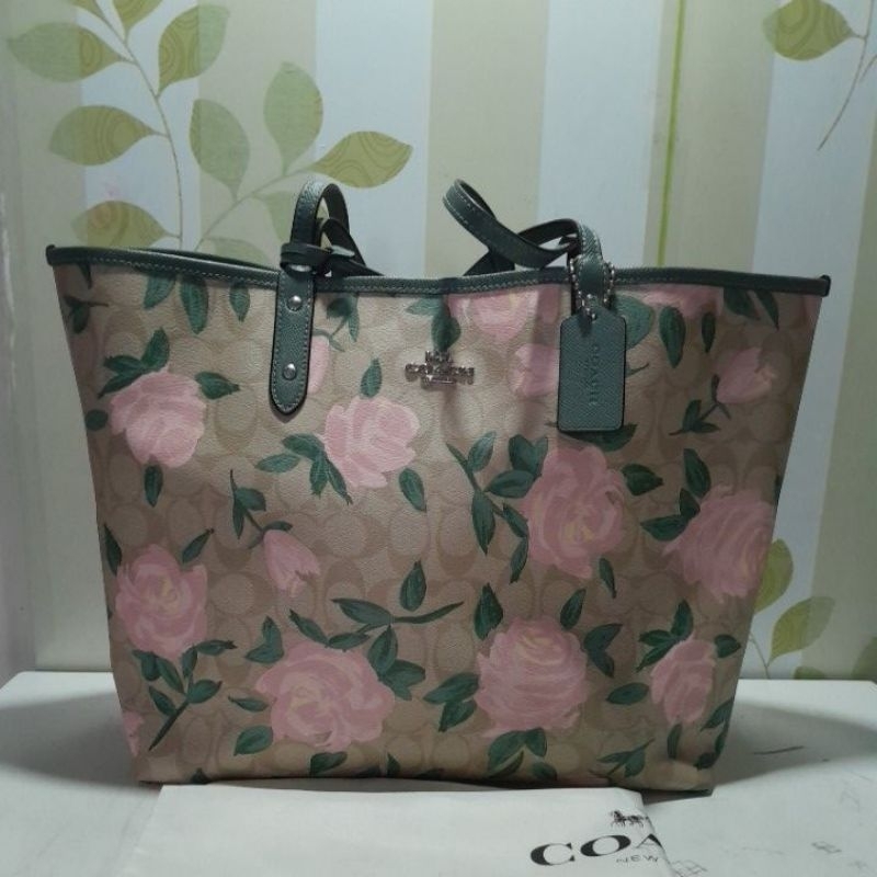 Preloved Tas coach City Reversible printed tote asli autentic original