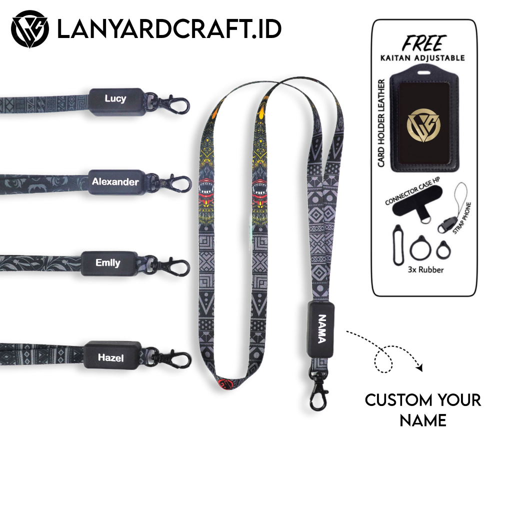 

KS Lanyard Craft Custom Nama Barong Series 1cm Request Nama Satuan Gantungan Card Holder Tali Lanyard Full Printing 2 sisi