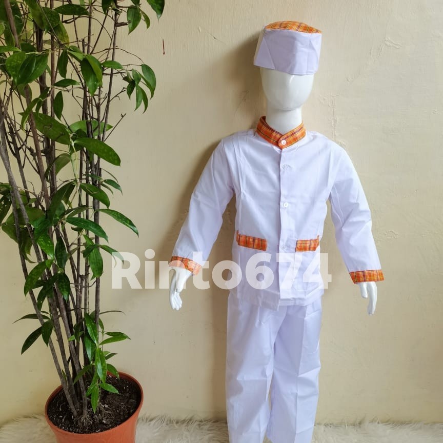 Seragam Sekolah Muslim Putih Strip Orange Paud dan TK Kualitas Bagus
