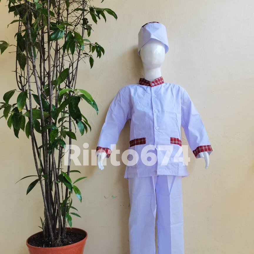 Seragam Sekolah Muslim Putih Strip Merah Paud dan TK Kualitas Bagus
