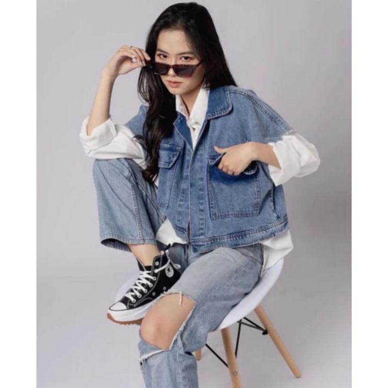 CASSANDRA JACKET ROMPI OVERSIZE JAKET JEANS DENIM ROMPI WANITA KOREAN STYLE KEKINIAN TERBARU