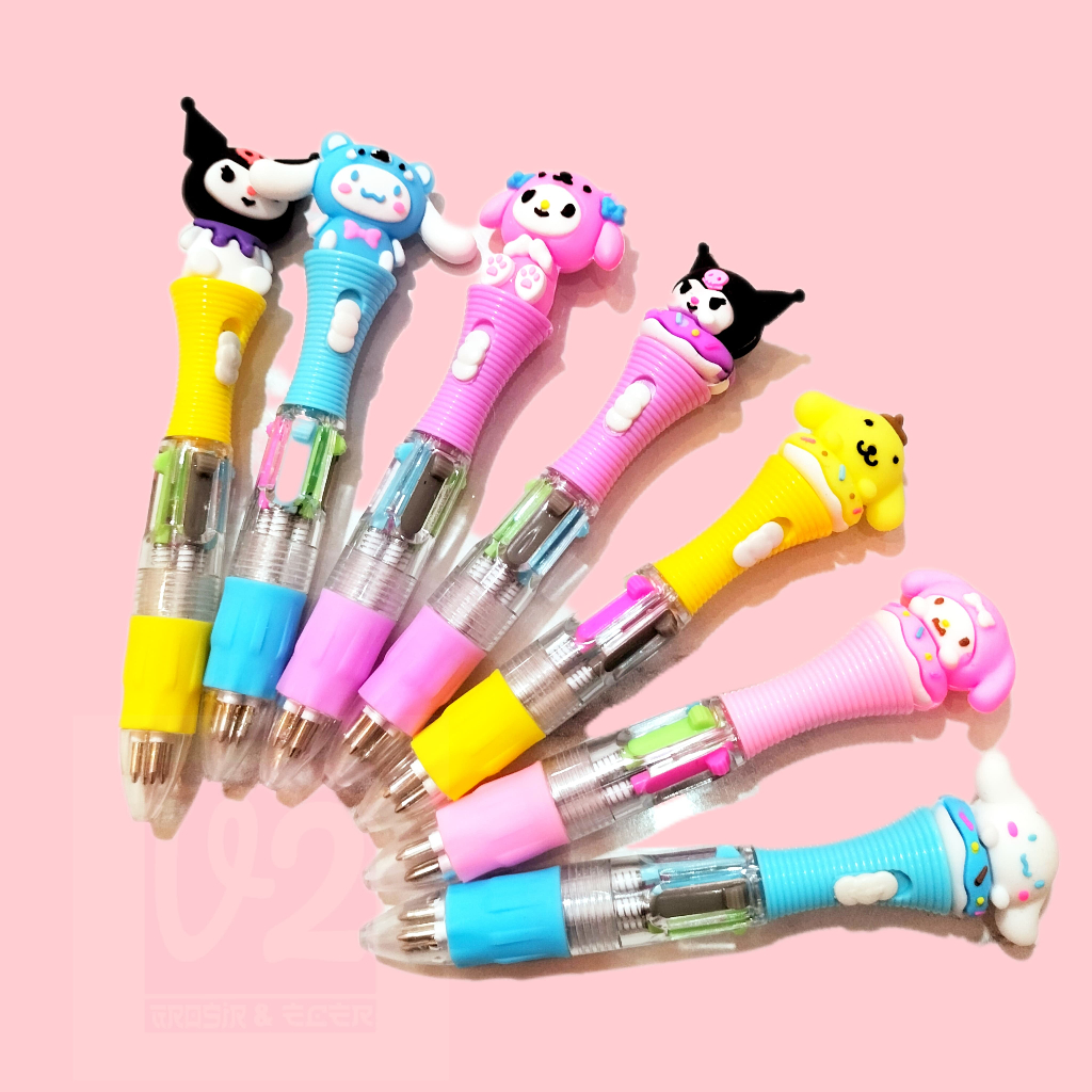 

V2_Pulpen Gel Sanrio 4 Warna dengan mini LED Warna Warni/pen mini lucu moel karakter sanrio murah