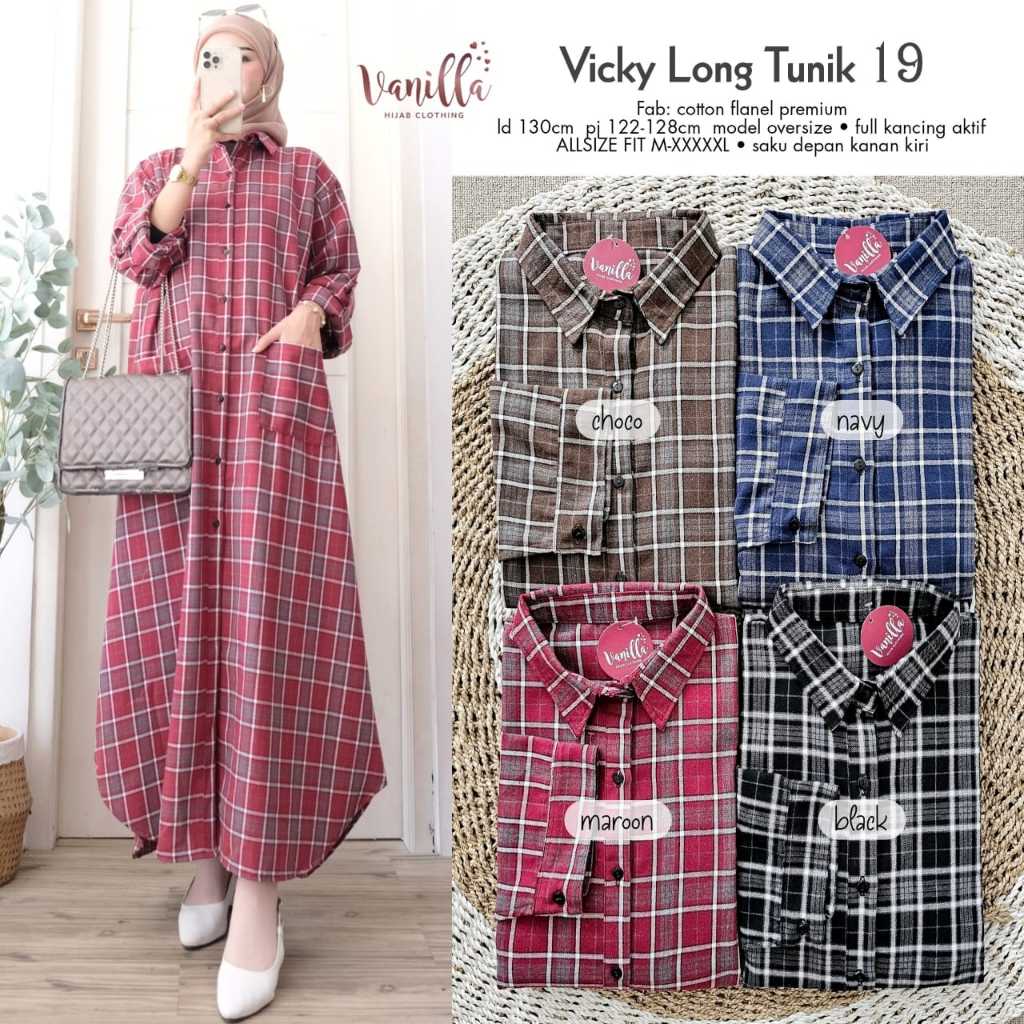 LONG TUNIK JUMBO WANITA LD 130 KATUN FLANEL MOTIF KOTAK KOTAK TERBARU PAKAIAN WANITA BAJU ATASAN TUN