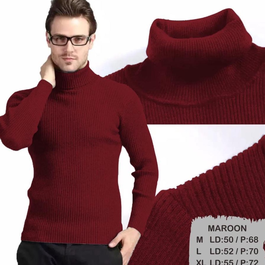 Hematku Kaos Pria Polos Kerah Turtleneck  Kaos Pria Kerah Leher Tinggi Lengan Panjang