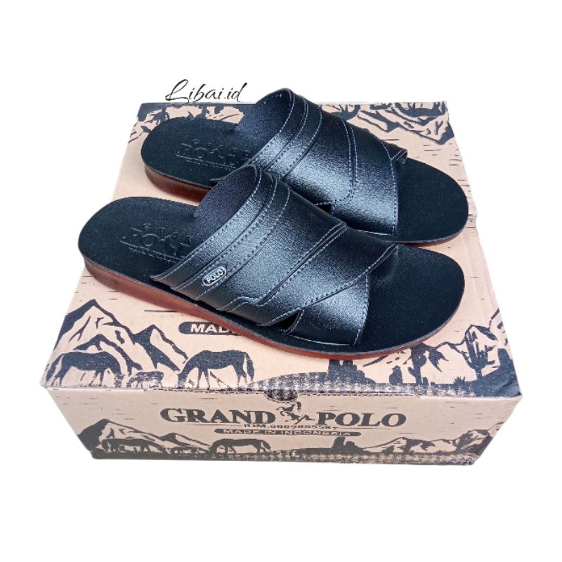 GRAND POLO sandal slide pria kulit sapi original classic series sandal kulit pria grand polo terlari