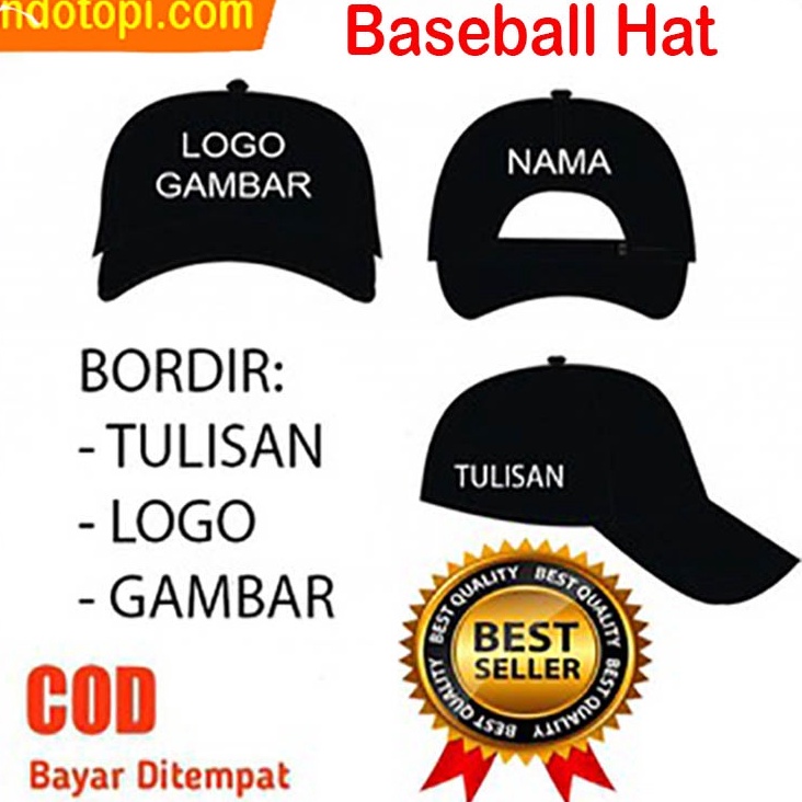 TOPI CUSTOM BORDIR TULISAN TOPI BISBOL TEKUK DEWASA REQUEST SATUAN BAHAN RAPEL TEBAL