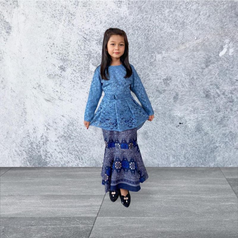 Setelan brukat anak perempuan terbaru rok duyung batik mewah