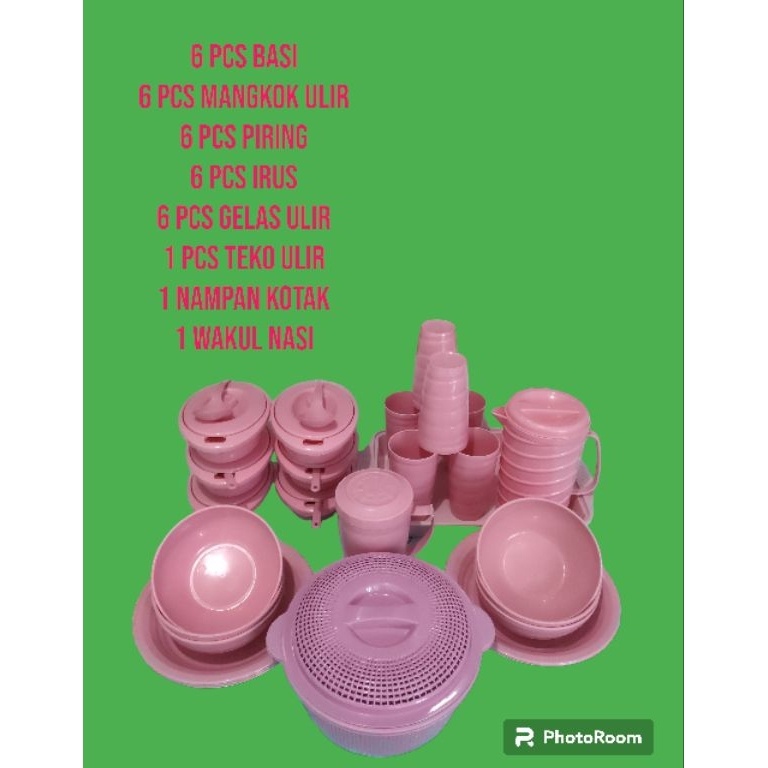 Super Untung PAKET FAMILY SET 34 PCS  6 BASI OVAL 6 MANGKOK 6 PIRING 6 GELAS ULIR 6 IRUS 1 TEKO ULIR