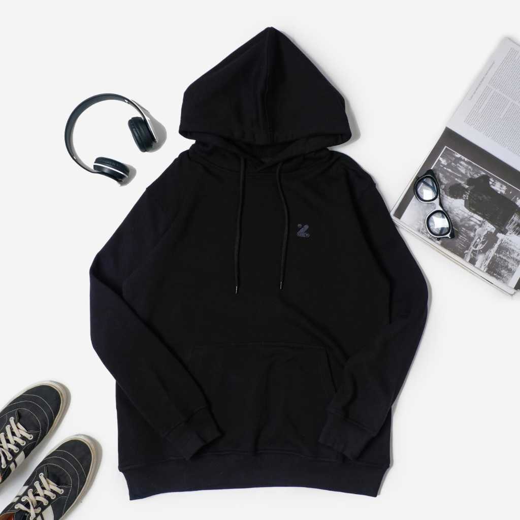 Hoodie Polos Pria - Hitam Fleece Cotton 280gsm Original