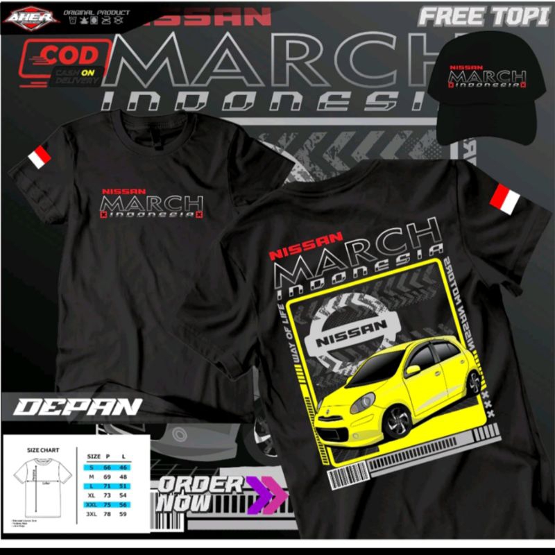 KAOS MOBIL NISSAN MARCH FREE TOPI || KUALITAS PREMIUM || MOBIL NISSAN || GAMBAR MOBIL MARCH KEREN ||