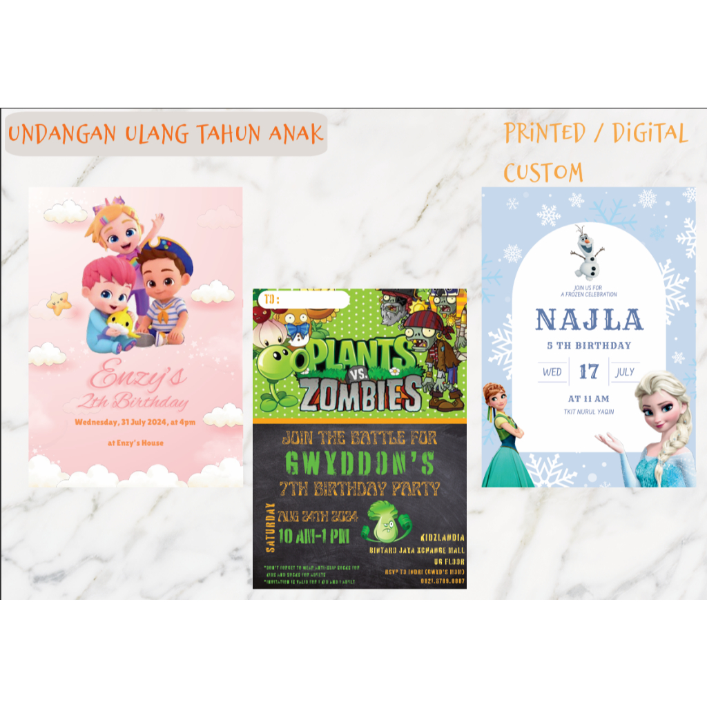 (FREE CUSTOM) Undangan Ulang Tahun Anak karakter isi 14 pcs 8 pcs/undangan ultah anak/ undangan birt
