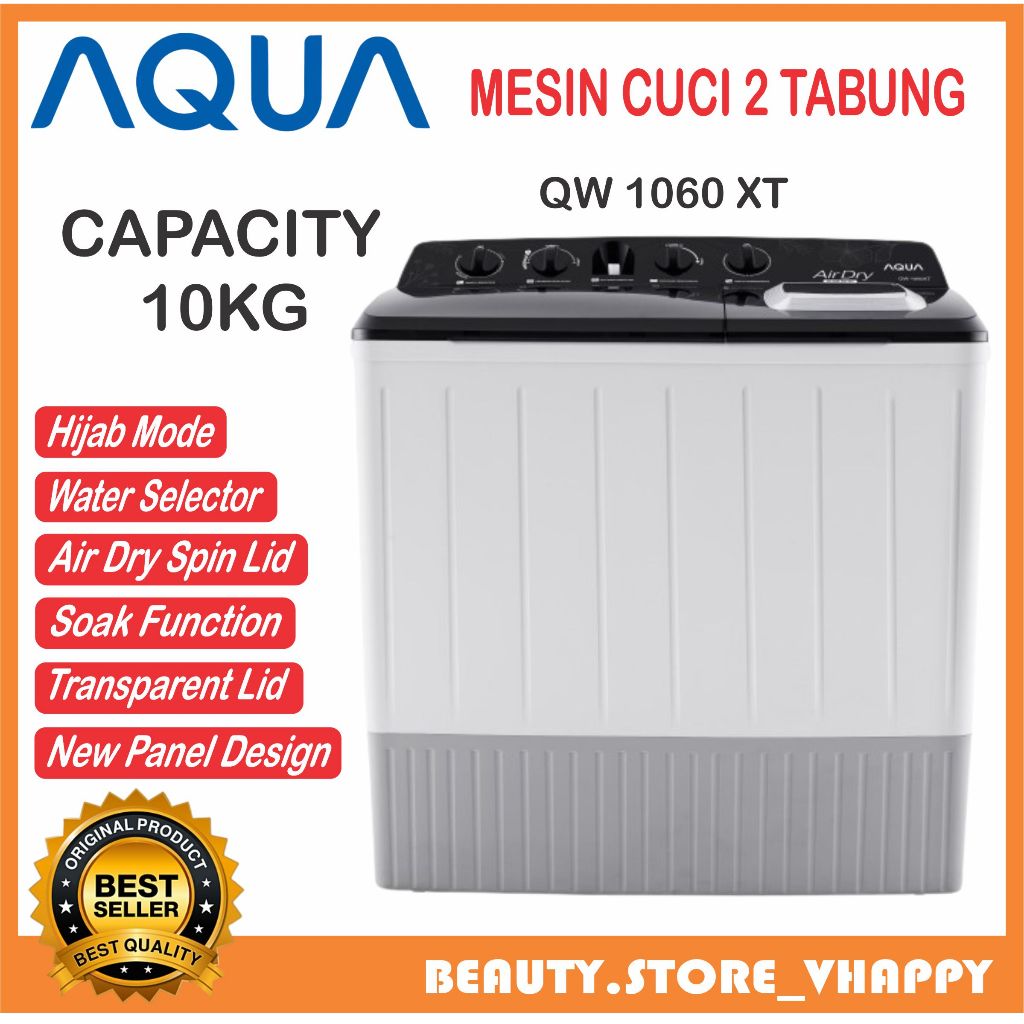 Mesin Cuci 2 Tabung AQUA Hijab Series 10KG QW-1060XT