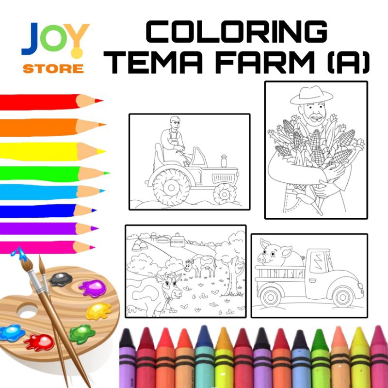 

Kertas Mewarnai untuk TK / SD Ukuran A4 dan A5 150 gsm - Coloring Paper Tema Farm (A) Toko Joy Store