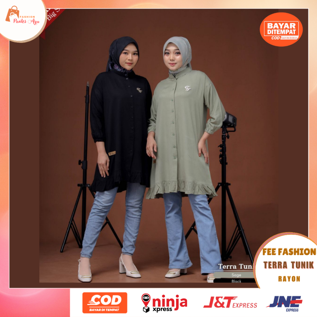 Terra dan Nuna long tunik Polos wanita Rayon premium fee fashion || Terra Tunic Atasan Wanita Tunik 