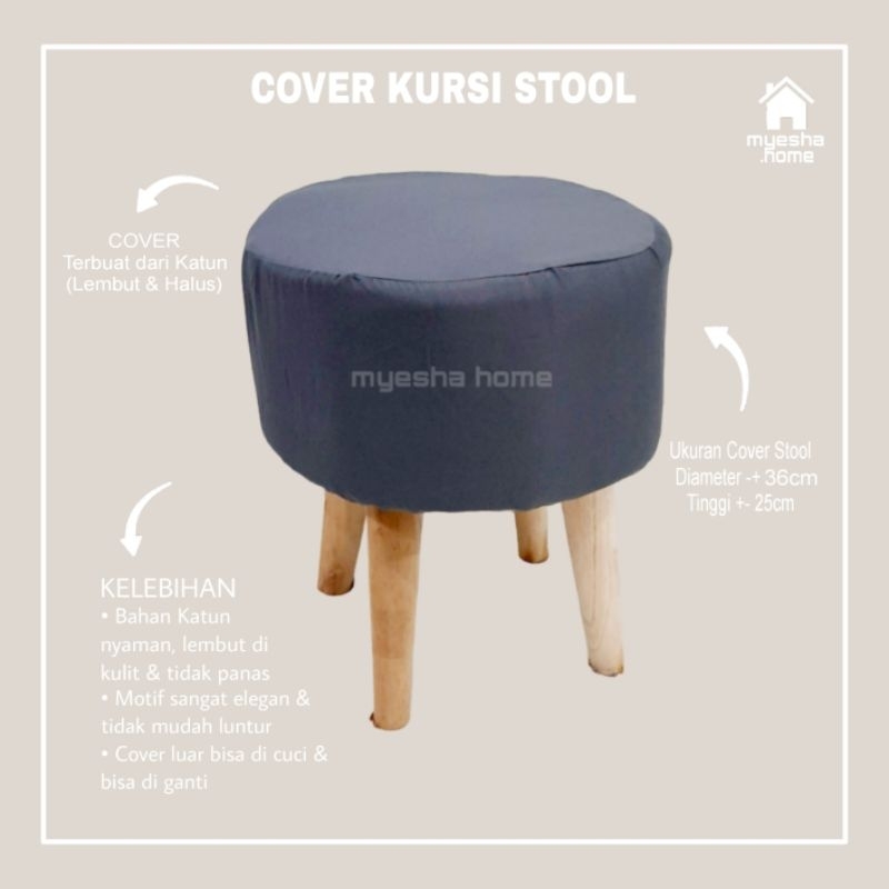 Cover Kursi Stool Bulat / Sarung Kursi Stool Motif warna Abu Abu