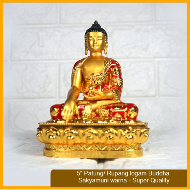 Rupang/Patung logam Buddha sakyamuni warna Super Quality 5"