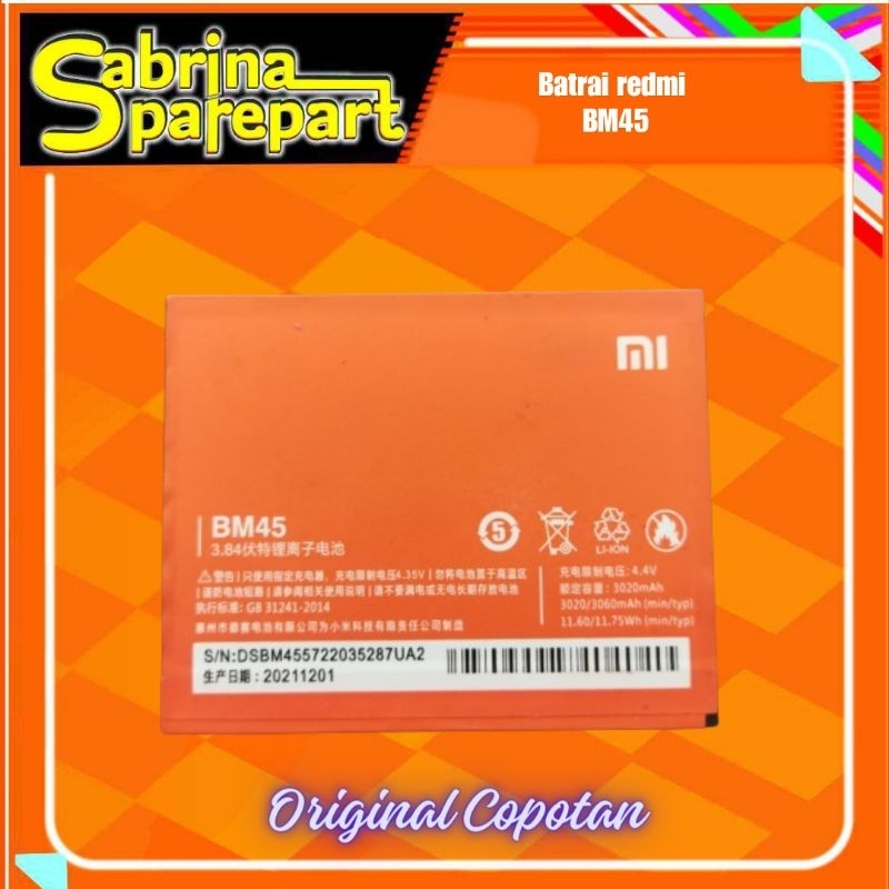 Baterai Redmi Note 2 BM45 Original Copotan