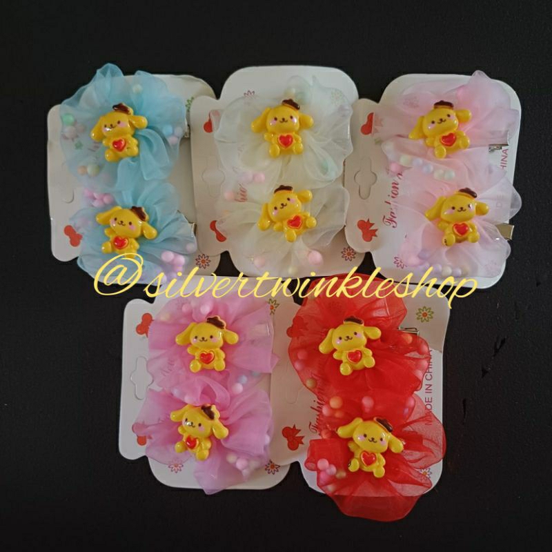 Jepit rambut anak karakter sanrio pompompurin kuromi my melody cinnamoroll kain kupu kupu kupukupu b